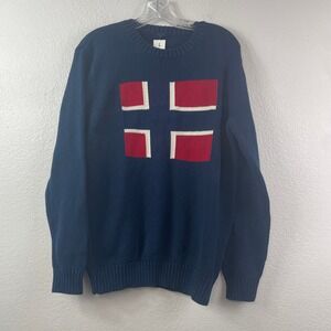 John Galt Nico Flag Knit Crewneck Sweater One Size Nordic Norway Preppy Navy New